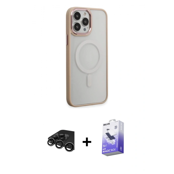 MARSİLYAN™- iPhone 15 Pro Kılıf Yankı Işık Özel Seri - Siyah Bilvis 5in1 5D Magic Hayalet Cam Ekran Koruyucu + Raze Metal Kamera Lens - TMGI