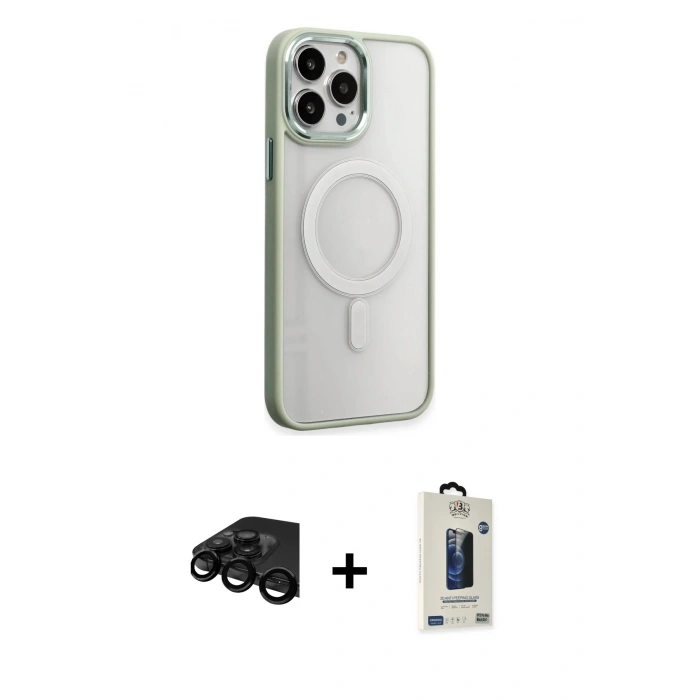 MARSİLYAN™- iPhone 15 Pro Kılıf Yankı Işık Özel Seri - Siyah Bilvis Hayalet Cam Ekran Koruyucu + Raze Metal Kamera Lens - SH