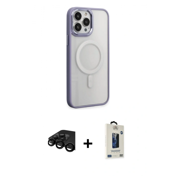 MARSİLYAN™- iPhone 15 Pro Kılıf Yankı Işık Özel Seri - Siyah Bilvis Hayalet Cam Ekran Koruyucu + Raze Metal Kamera Lens - SH