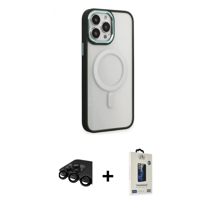 MARSİLYAN™- iPhone 15 Pro Kılıf Yankı Işık Özel Seri - Siyah Bilvis Hayalet Cam Ekran Koruyucu + Raze Metal Kamera Lens - SH