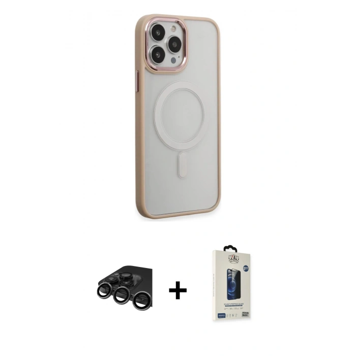 MARSİLYAN™- iPhone 15 Pro Kılıf Yankı Işık Özel Seri - Siyah Bilvis Hayalet Cam Ekran Koruyucu + Raze Metal Kamera Lens - TMGI