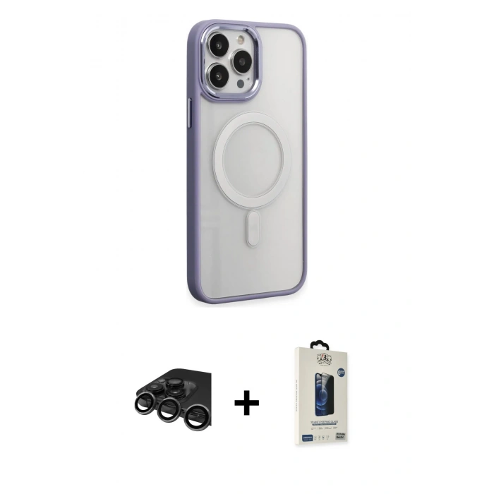 MARSİLYAN™- iPhone 15 Pro Kılıf Yankı Işık Özel Seri - Siyah Bilvis Hayalet Cam Ekran Koruyucu + Raze Metal Kamera Lens - TMGI