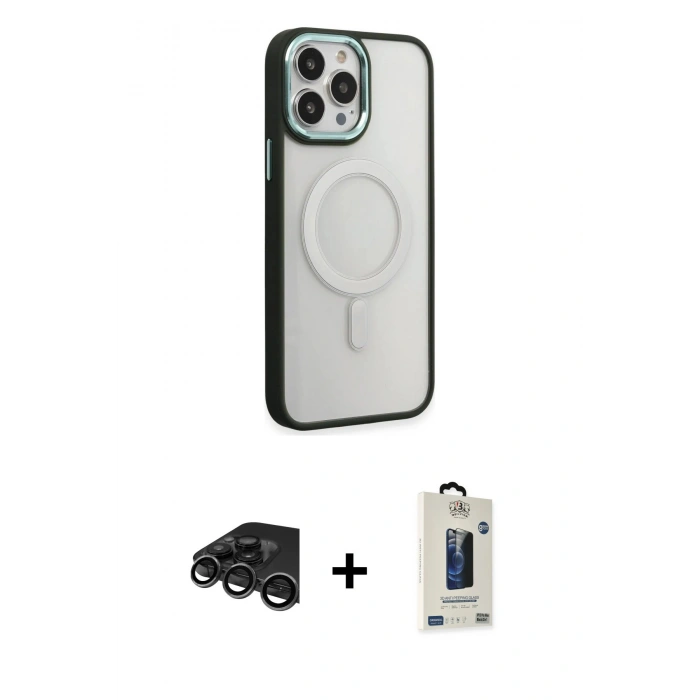 MARSİLYAN™- iPhone 15 Pro Kılıf Yankı Işık Özel Seri - Siyah Bilvis Hayalet Cam Ekran Koruyucu + Raze Metal Kamera Lens - TMGI
