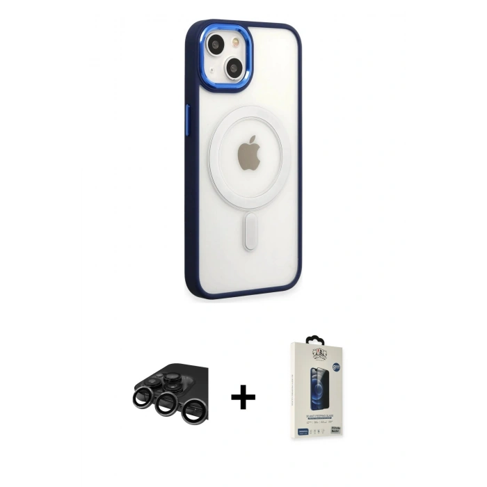 MARSİLYAN™- iPhone 15 Pro Kılıf Yankı Işık Özel Seri - Siyah Bilvis Hayalet Cam Ekran Koruyucu + Raze Metal Kamera Lens - TMGI