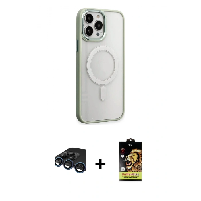 MARSİLYAN™- iPhone 15 Pro Kılıf Yankı Işık Özel Seri - Siyah Buffer Cam Ekran Koruyucu + Raze Metal Kamera Lens - LT