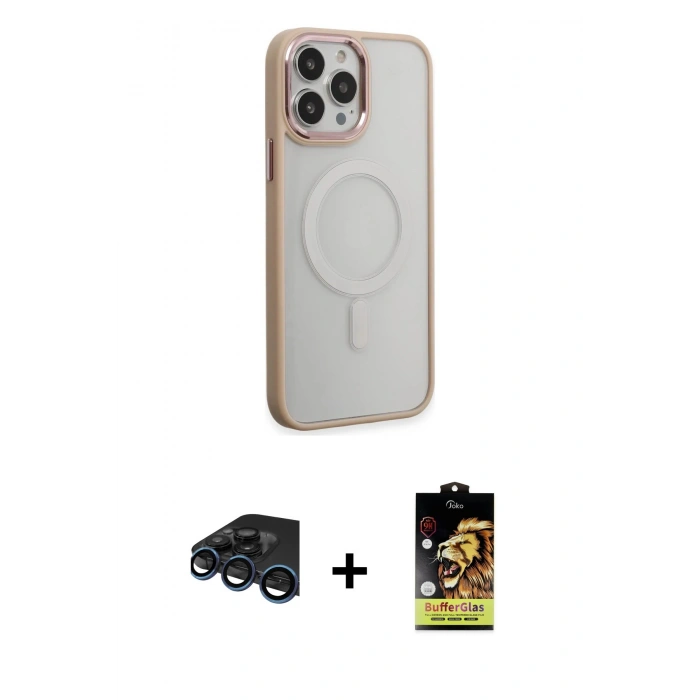 MARSİLYAN™- iPhone 15 Pro Kılıf Yankı Işık Özel Seri - Siyah Buffer Cam Ekran Koruyucu + Raze Metal Kamera Lens - LT