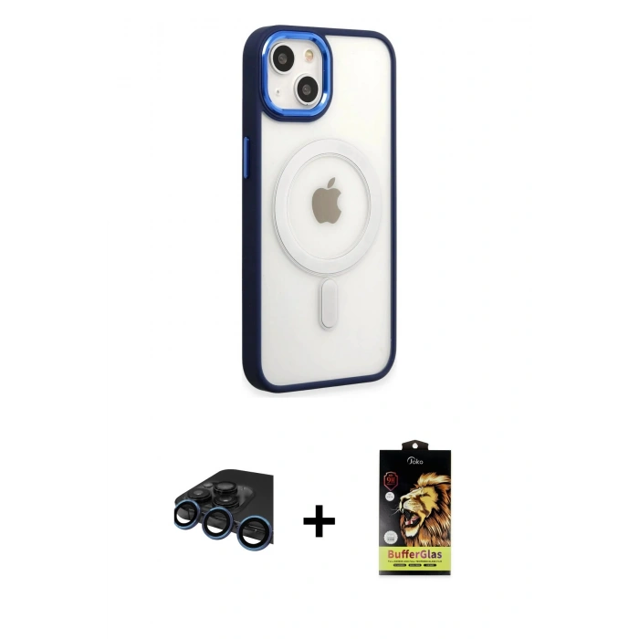 MARSİLYAN™- iPhone 15 Pro Kılıf Yankı Işık Özel Seri - Siyah Buffer Cam Ekran Koruyucu + Raze Metal Kamera Lens - LT