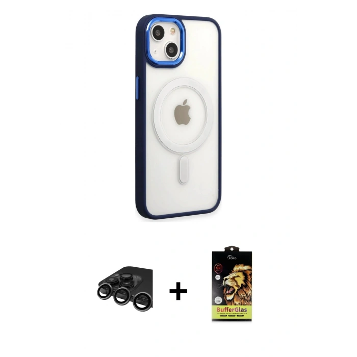 MARSİLYAN™- iPhone 15 Pro Kılıf Yankı Işık Özel Seri - Siyah Buffer Cam Ekran Koruyucu + Raze Metal Kamera Lens - TMGI