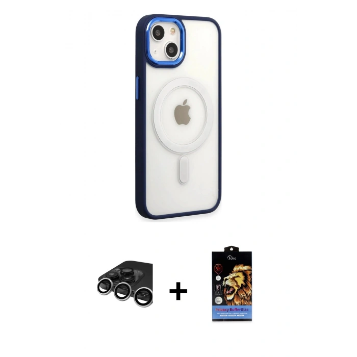 MARSİLYAN™- iPhone 15 Pro Kılıf Yankı Işık Özel Seri - Siyah Buffer Hayalet Cam Ekran Koruyucu + Gümüş Raze Metal Kamera Lens
