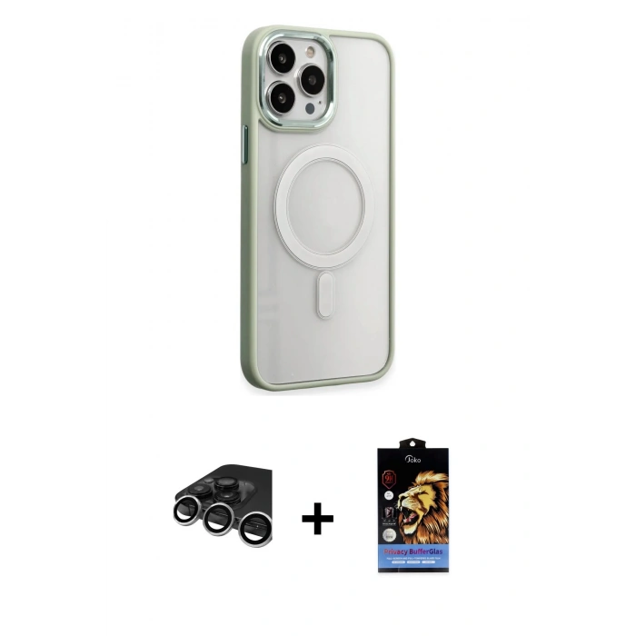 MARSİLYAN™- iPhone 15 Pro Kılıf Yankı Işık Özel Seri - Siyah Buffer Hayalet Cam Ekran Koruyucu + Gümüş Raze Metal Kamera Lens