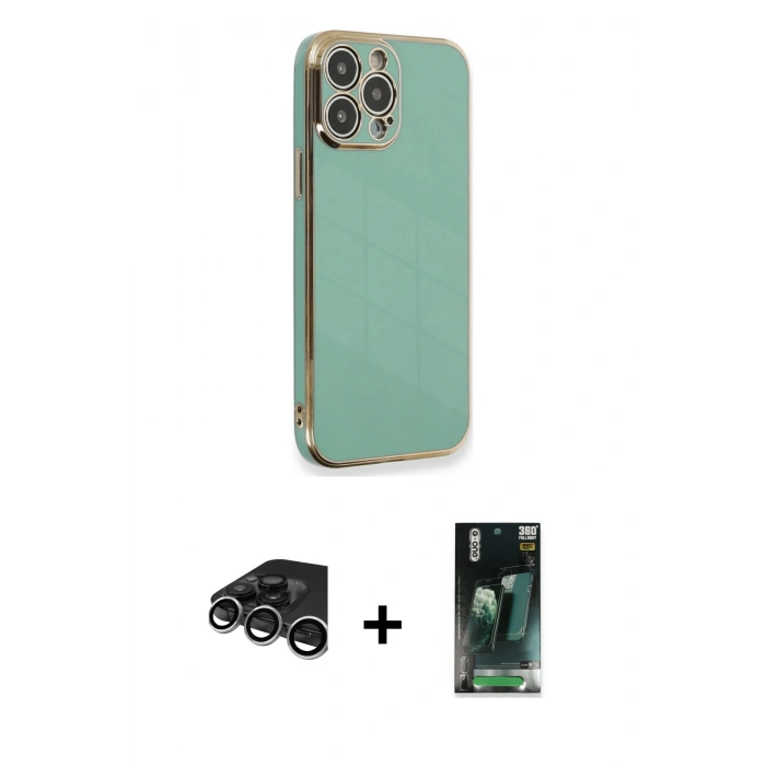 MARSİLYAN™- iPhone 15 Pro Kılıf Yankı Serisi - Şeffaf 360 Full Body Arka Koruyucu + Raze Metal Kamera Lens - GS