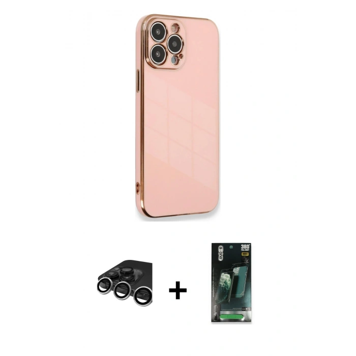 MARSİLYAN™- iPhone 15 Pro Kılıf Yankı Serisi - Şeffaf 360 Full Body Arka Koruyucu + Raze Metal Kamera Lens - GS