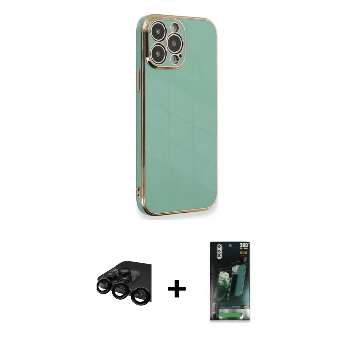 MARSİLYAN™- iPhone 15 Pro Kılıf Yankı Serisi - Şeffaf 360 Full Body Arka Koruyucu + Raze Metal Kamera Lens - SH