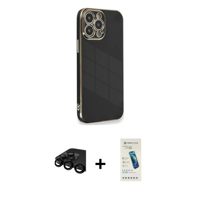 MARSİLYAN™- iPhone 15 Pro Kılıf Yankı Serisi - Şeffaf Pasifik Cam Ekran Koruyucu + Raze Metal Kamera Lens - SH