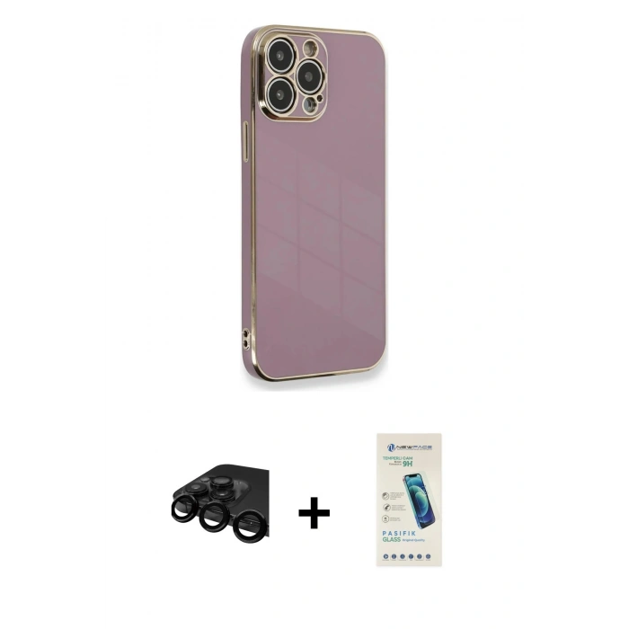 MARSİLYAN™- iPhone 15 Pro Kılıf Yankı Serisi - Şeffaf Pasifik Cam Ekran Koruyucu + Raze Metal Kamera Lens - SH