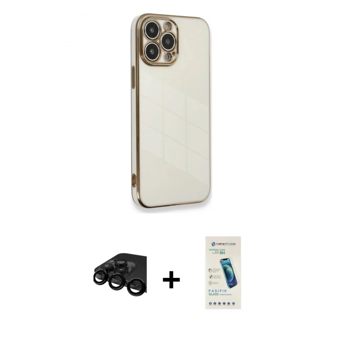 MARSİLYAN™- iPhone 15 Pro Kılıf Yankı Serisi - Şeffaf Pasifik Cam Ekran Koruyucu + Raze Metal Kamera Lens - SH