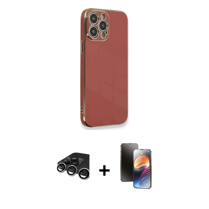MARSİLYAN™- iPhone 15 Pro Kılıf Yankı Serisi - Siyah 3D Antistatik Mat Seramik Nano Ekran Koruyucu + Raze Metal Kamera Lens - GS