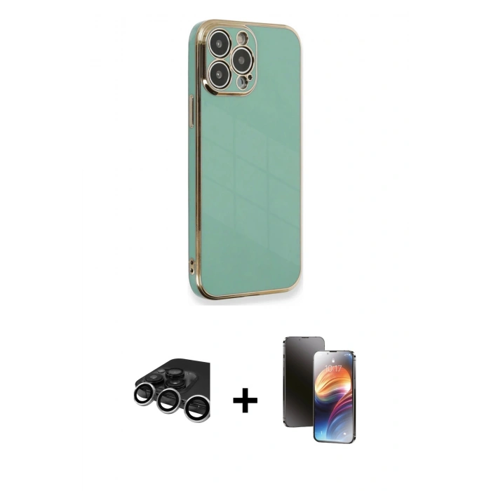 MARSİLYAN™- iPhone 15 Pro Kılıf Yankı Serisi - Siyah 3D Antistatik Mat Seramik Nano Ekran Koruyucu + Raze Metal Kamera Lens - GS