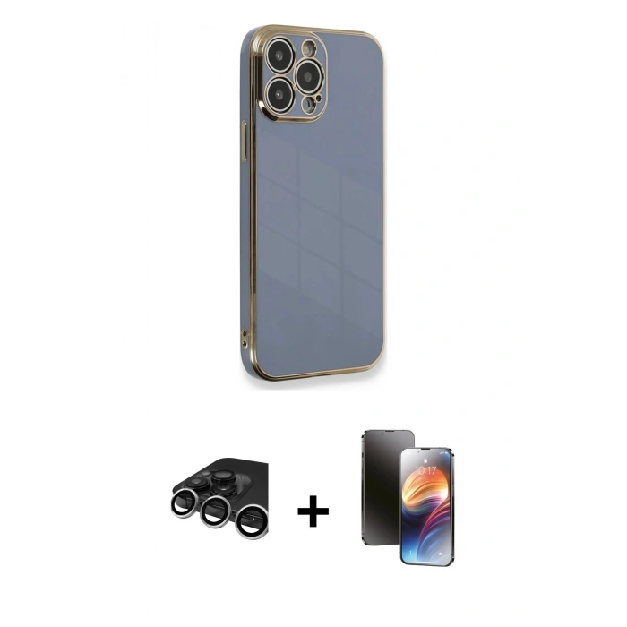MARSİLYAN™- iPhone 15 Pro Kılıf Yankı Serisi - Siyah 3D Antistatik Mat Seramik Nano Ekran Koruyucu + Raze Metal Kamera Lens - GS
