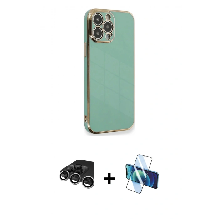 MARSİLYAN™- iPhone 15 Pro Kılıf Yankı Serisi - Siyah 3D Antistatik Seramik Nano Ekran Koruyucu + Raze Metal Kamera Lens - GS