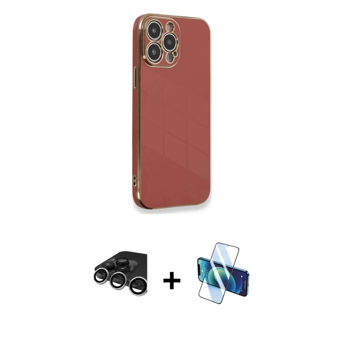MARSİLYAN™- iPhone 15 Pro Kılıf Yankı Serisi - Siyah 3D Antistatik Seramik Nano Ekran Koruyucu + Raze Metal Kamera Lens - GS