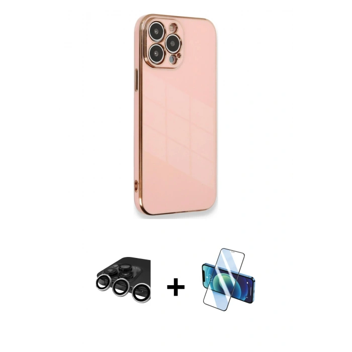 MARSİLYAN™- iPhone 15 Pro Kılıf Yankı Serisi - Siyah 3D Antistatik Seramik Nano Ekran Koruyucu + Raze Metal Kamera Lens - GS