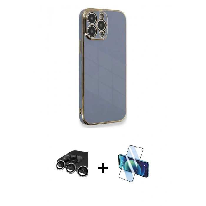 MARSİLYAN™- iPhone 15 Pro Kılıf Yankı Serisi - Siyah 3D Antistatik Seramik Nano Ekran Koruyucu + Raze Metal Kamera Lens - GS