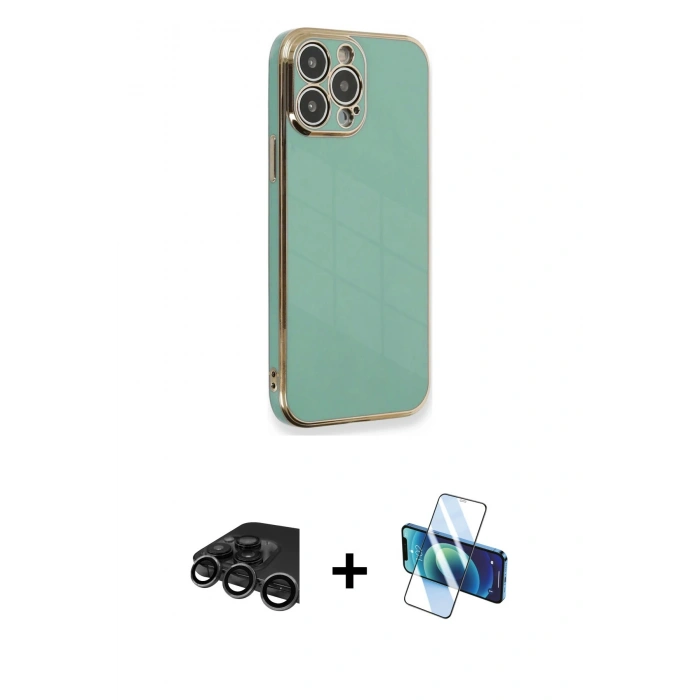 MARSİLYAN™- iPhone 15 Pro Kılıf Yankı Serisi - Siyah 3D Antistatik Seramik Nano Ekran Koruyucu + Raze Metal Kamera Lens - TMGI