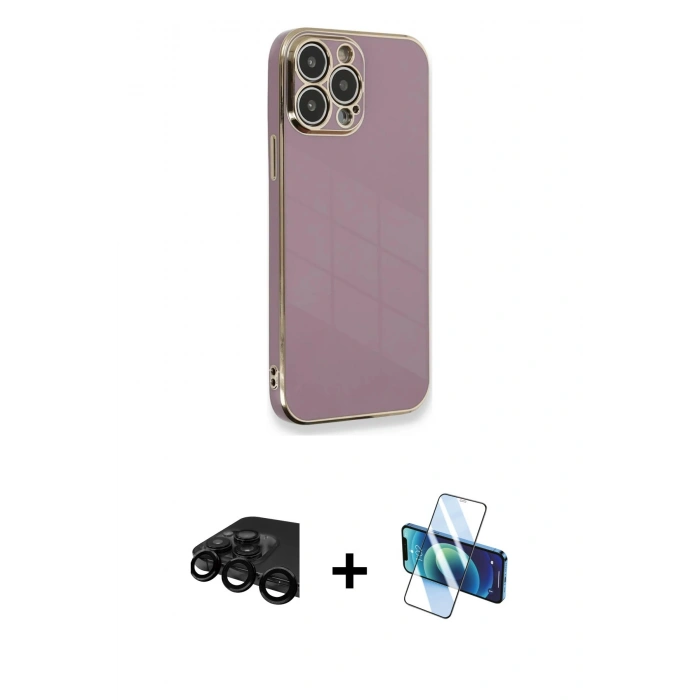 MARSİLYAN™- iPhone 15 Pro Kılıf Yankı Serisi - Siyah 3D Antistatik Seramik Nano Ekran Koruyucu + Raze Metal Kamera Lens - SH