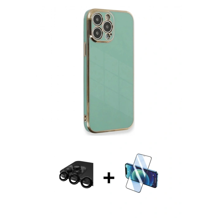 MARSİLYAN™- iPhone 15 Pro Kılıf Yankı Serisi - Siyah 3D Antistatik Seramik Nano Ekran Koruyucu + Raze Metal Kamera Lens - SH