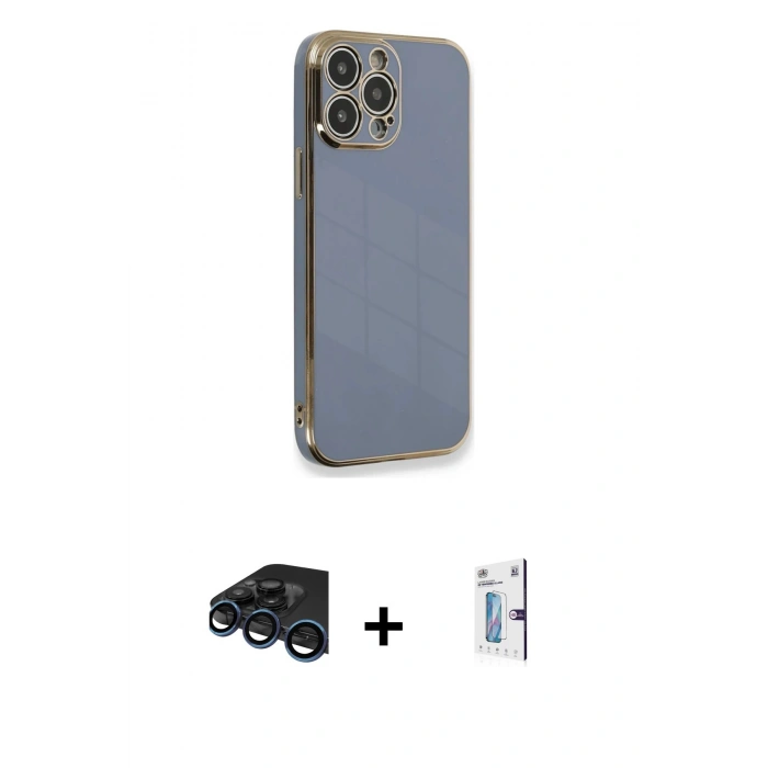 MARSİLYAN™- iPhone 15 Pro Kılıf Yankı Serisi - Siyah Bilvis 0.18mm Plus Cam Ekran Koruyucu + Raze Metal Kamera Lens - LT