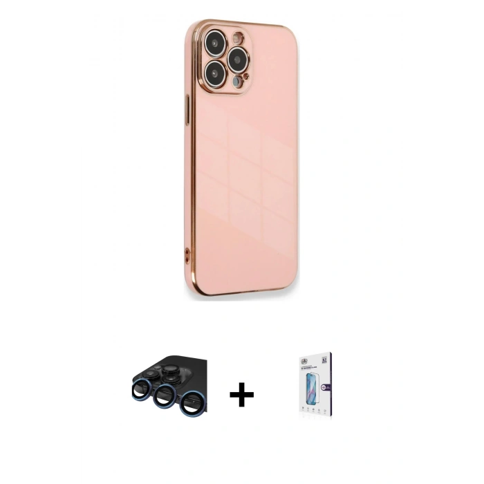 MARSİLYAN™- iPhone 15 Pro Kılıf Yankı Serisi - Siyah Bilvis 0.18mm Plus Cam Ekran Koruyucu + Raze Metal Kamera Lens - LT