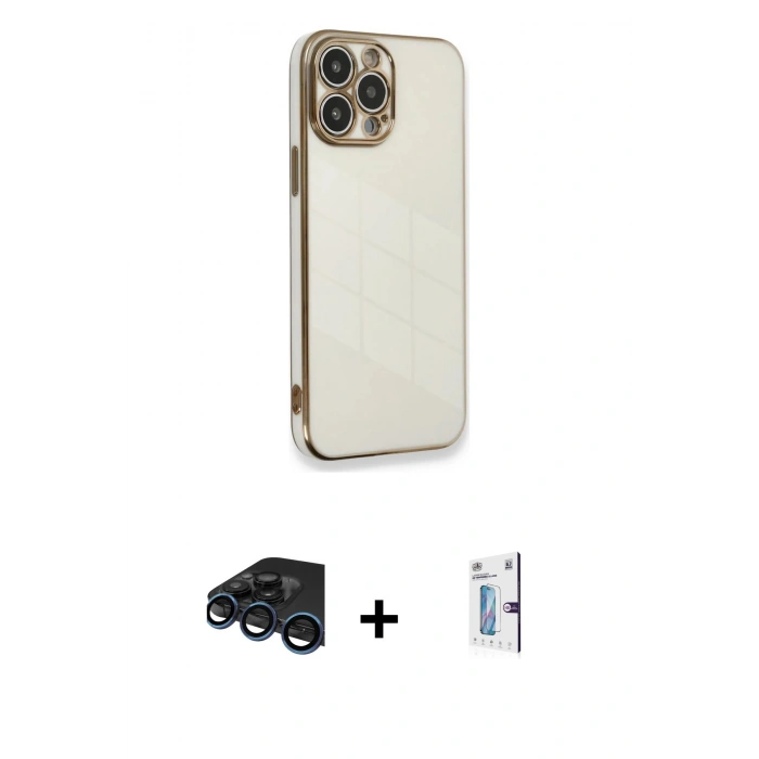 MARSİLYAN™- iPhone 15 Pro Kılıf Yankı Serisi - Siyah Bilvis 0.18mm Plus Cam Ekran Koruyucu + Raze Metal Kamera Lens - LT