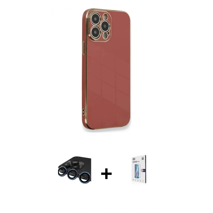MARSİLYAN™- iPhone 15 Pro Kılıf Yankı Serisi - Siyah Bilvis 0.18mm Plus Cam Ekran Koruyucu + Raze Metal Kamera Lens - LT