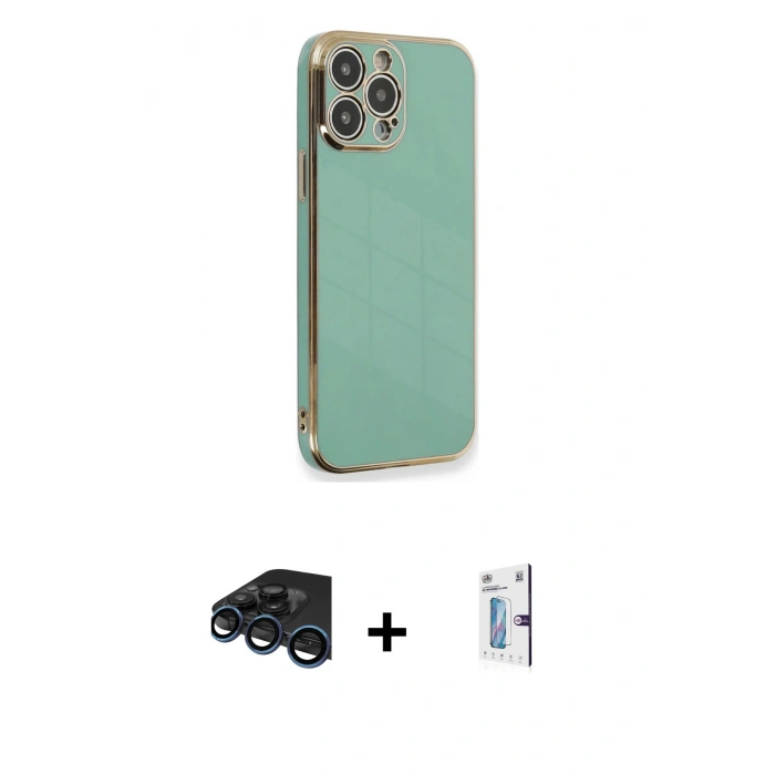 MARSİLYAN™- iPhone 15 Pro Kılıf Yankı Serisi - Siyah Bilvis 0.18mm Plus Cam Ekran Koruyucu + Raze Metal Kamera Lens - LT