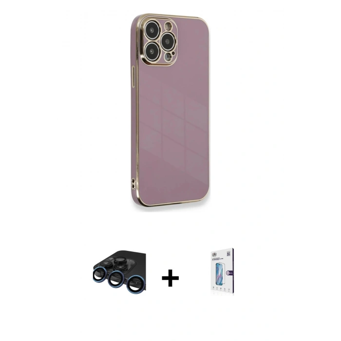 MARSİLYAN™- iPhone 15 Pro Kılıf Yankı Serisi - Siyah Bilvis 0.18mm Plus Cam Ekran Koruyucu + Raze Metal Kamera Lens - LT