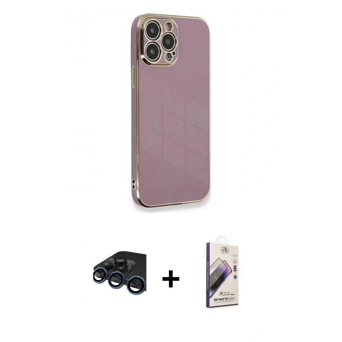 MARSİLYAN™- iPhone 15 Pro Kılıf Yankı Serisi - Siyah Bilvis 3D Mat Cam Ekran Koruyucu + Raze Metal Kamera Lens - LT