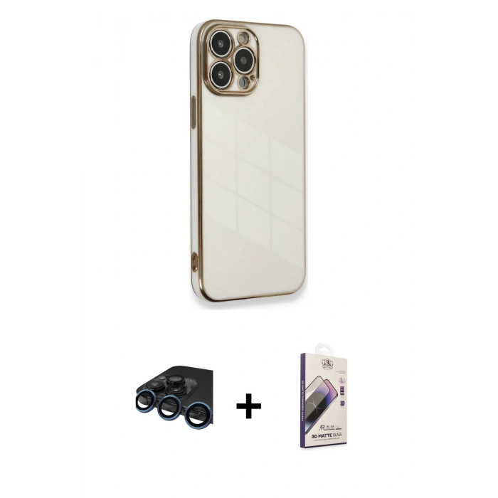 MARSİLYAN™- iPhone 15 Pro Kılıf Yankı Serisi - Siyah Bilvis 3D Mat Cam Ekran Koruyucu + Raze Metal Kamera Lens - LT