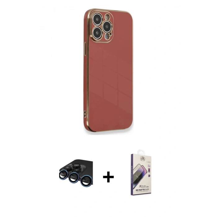 MARSİLYAN™- iPhone 15 Pro Kılıf Yankı Serisi - Siyah Bilvis 3D Mat Cam Ekran Koruyucu + Raze Metal Kamera Lens - LT