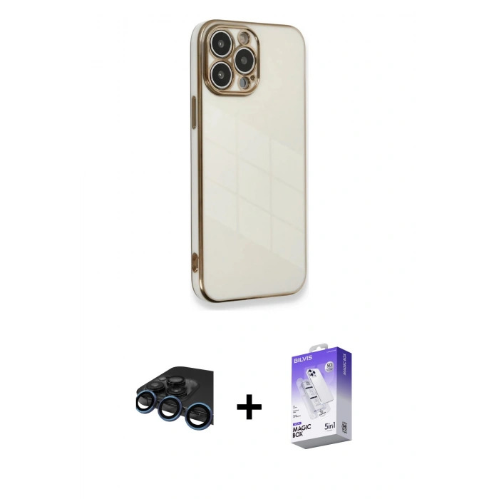 MARSİLYAN™- iPhone 15 Pro Kılıf Yankı Serisi - Siyah Bilvis 5in1 3D Magic Cam Ekran Koruyucu + Raze Metal Kamera Lens - LT