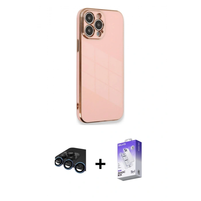 MARSİLYAN™- iPhone 15 Pro Kılıf Yankı Serisi - Siyah Bilvis 5in1 3D Magic Cam Ekran Koruyucu + Raze Metal Kamera Lens - LT