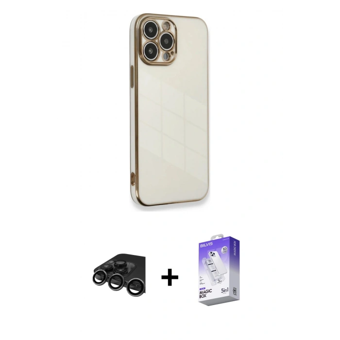 MARSİLYAN™- iPhone 15 Pro Kılıf Yankı Serisi - Siyah Bilvis 5in1 3D Magic Cam Ekran Koruyucu + Raze Metal Kamera Lens - TMGI