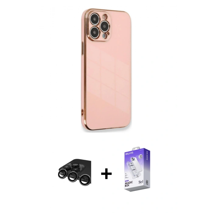 MARSİLYAN™- iPhone 15 Pro Kılıf Yankı Serisi - Siyah Bilvis 5in1 3D Magic Cam Ekran Koruyucu + Raze Metal Kamera Lens - TMGI