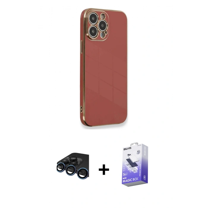 MARSİLYAN™- iPhone 15 Pro Kılıf Yankı Serisi - Siyah Bilvis 5in1 5D Magic Hayalet Cam Ekran Koruyucu + Raze Metal Kamera Lens - LT