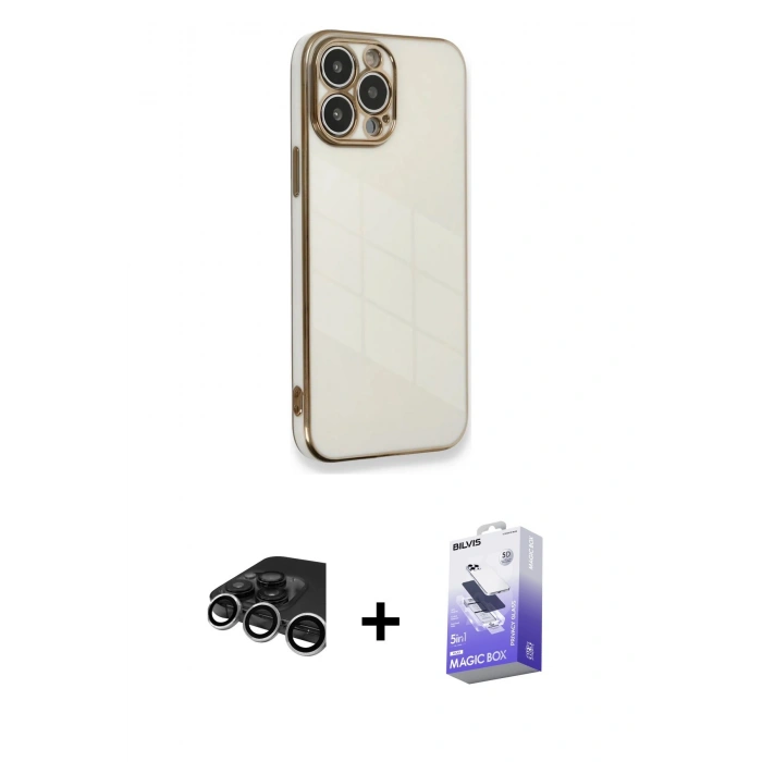 MARSİLYAN™- iPhone 15 Pro Kılıf Yankı Serisi - Siyah Bilvis 5in1 5D Magic Hayalet Cam Ekran Koruyucu + Raze Metal Kamera Lens - GS