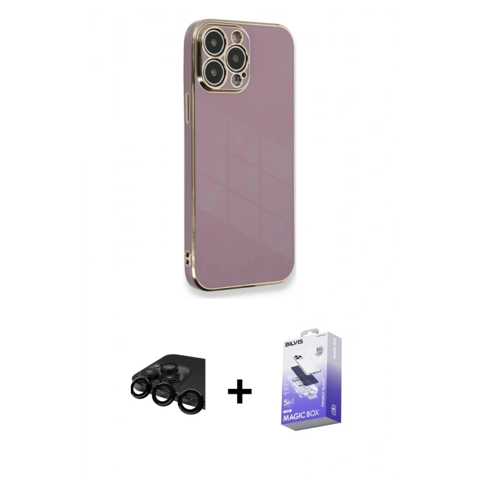 MARSİLYAN™- iPhone 15 Pro Kılıf Yankı Serisi - Siyah Bilvis 5in1 5D Magic Hayalet Cam Ekran Koruyucu + Siyah Raze Metal Kamera Lens