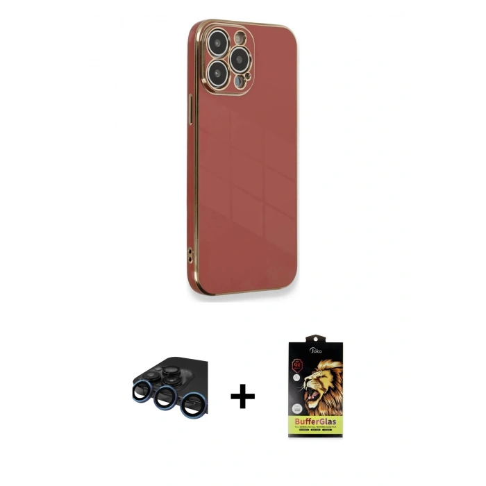 MARSİLYAN™- iPhone 15 Pro Kılıf Yankı Serisi - Siyah Buffer Cam Ekran Koruyucu + Raze Metal Kamera Lens - LT