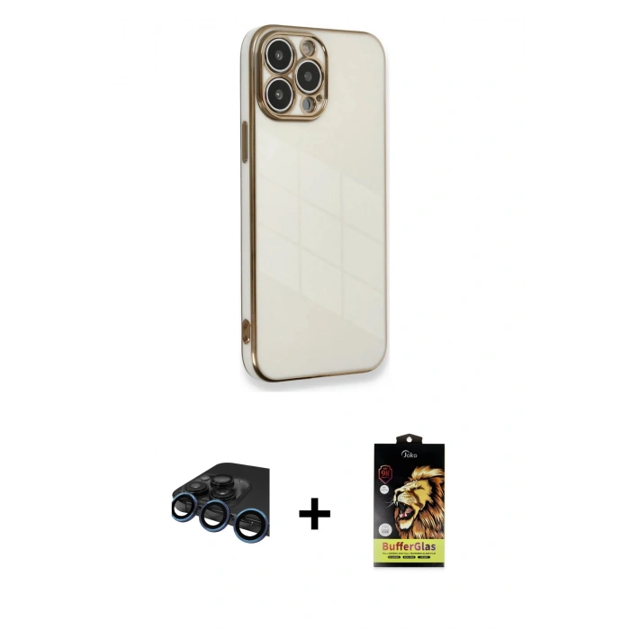 MARSİLYAN™- iPhone 15 Pro Kılıf Yankı Serisi - Siyah Buffer Cam Ekran Koruyucu + Raze Metal Kamera Lens - LT