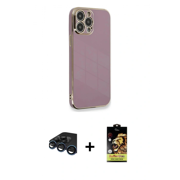MARSİLYAN™- iPhone 15 Pro Kılıf Yankı Serisi - Siyah Buffer Cam Ekran Koruyucu + Raze Metal Kamera Lens - LT