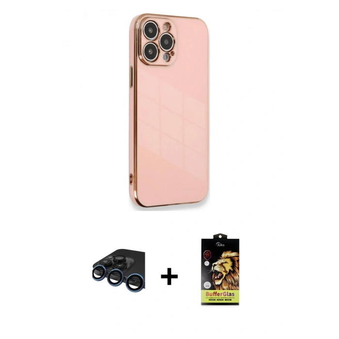 MARSİLYAN™- iPhone 15 Pro Kılıf Yankı Serisi - Siyah Buffer Cam Ekran Koruyucu + Raze Metal Kamera Lens - LT